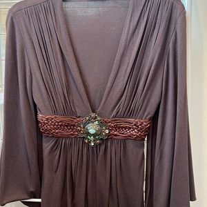 Sky brand brown top with leather Crystal detail